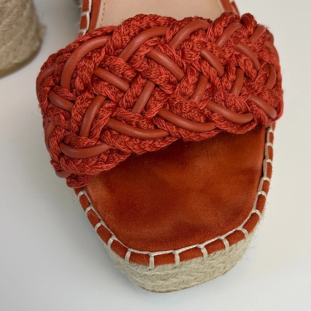 Veronica‎ Beard Size 39 (US 7.5-8) Rust Suede Braided Espadrille Wedge Sandals